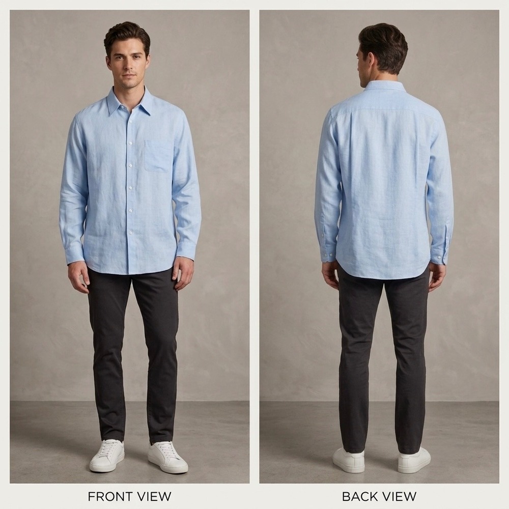 Claiborne Mens XL Light Blue 100% Linen‎ Long Sleeve Button Down Dress Shirt